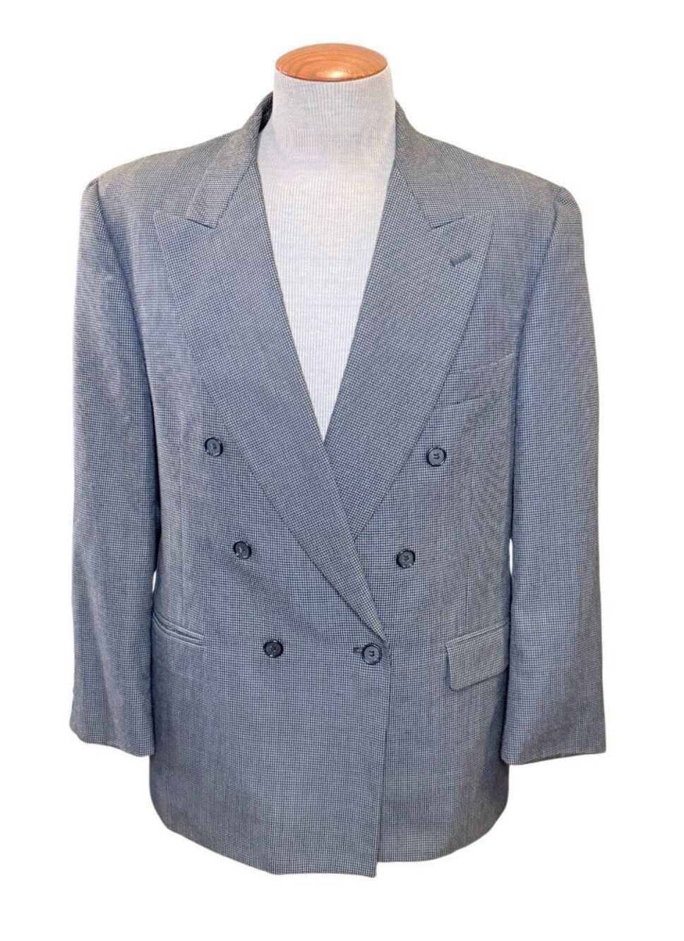 J. Riggings Double Breasted Micro Houndstooth Blazer 44R Wool Blend